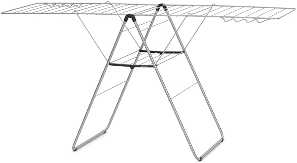 Brabantia Hangon Laundry Drying Rack (25M / Metallic Grey) Compact, Foldaway, Adjustable Indoor Stainless Steel Clothes Horse