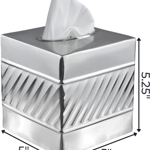 Monarch Abode 39327 Handcrafted Tissue Box Square Cover Dispenser, Wave Embossed, Metal Dresser Accessories For Office Bathroom