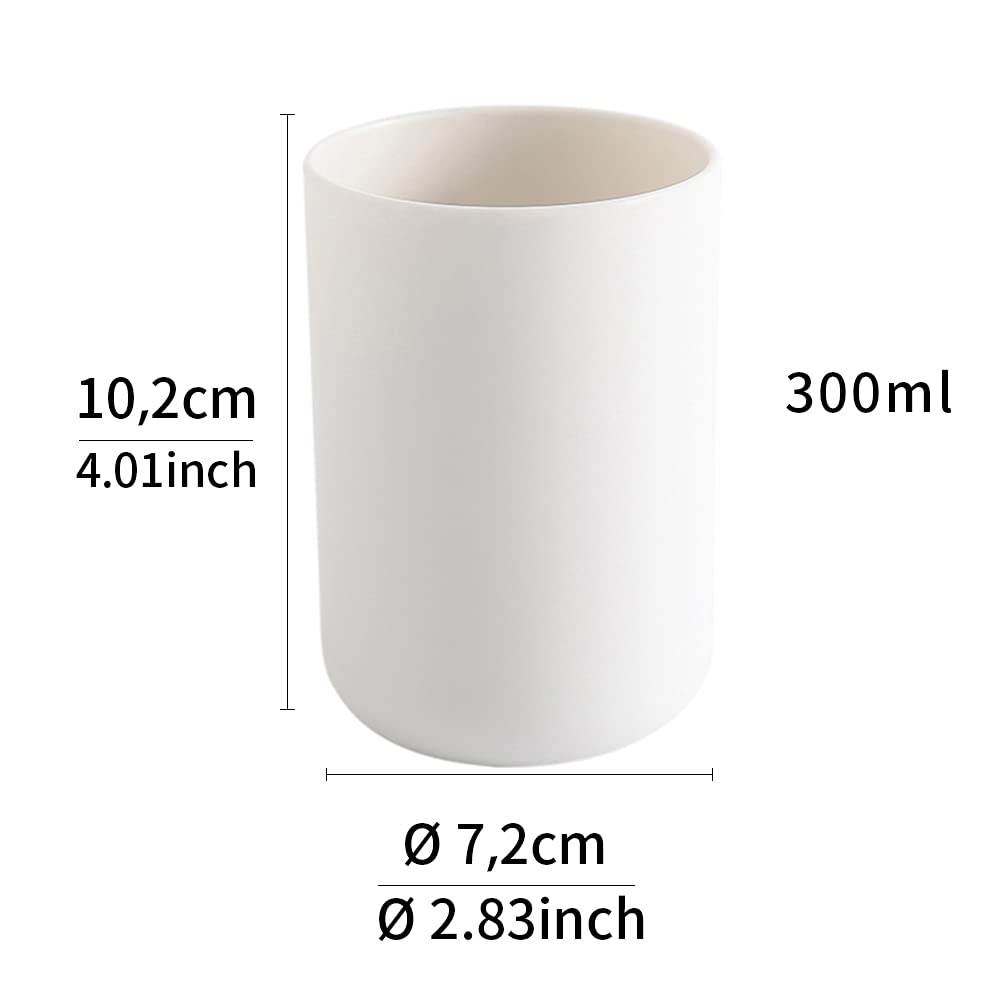 Wongwongcat Bathroom Tumbler, Unbreakable Dishwasher Safe Drink Cup 300Ml, 2 Pieces (White&White)