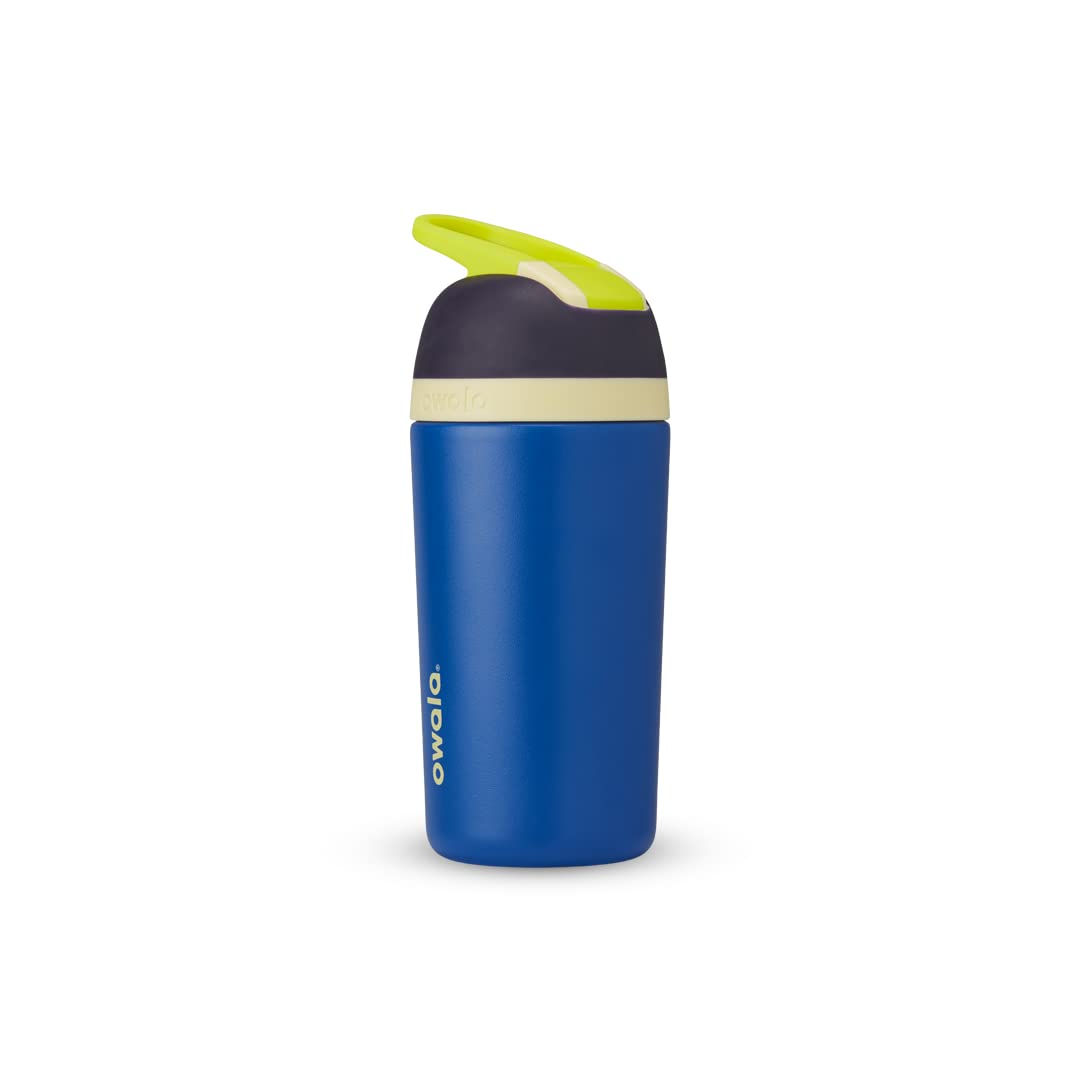 Owala Kids Flip Insulated Stainless-Steel Water Bottle with Straw and Locking Lid, 14-Ounce, Navy/Blue (Celestial Sphere)