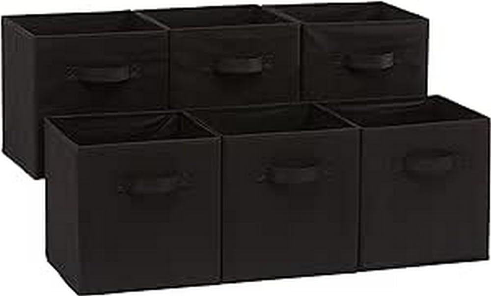 Amazon Basics collapsible Fabric Storage cubes Organizer with Handles  105x105x11  Black - Pack of 6