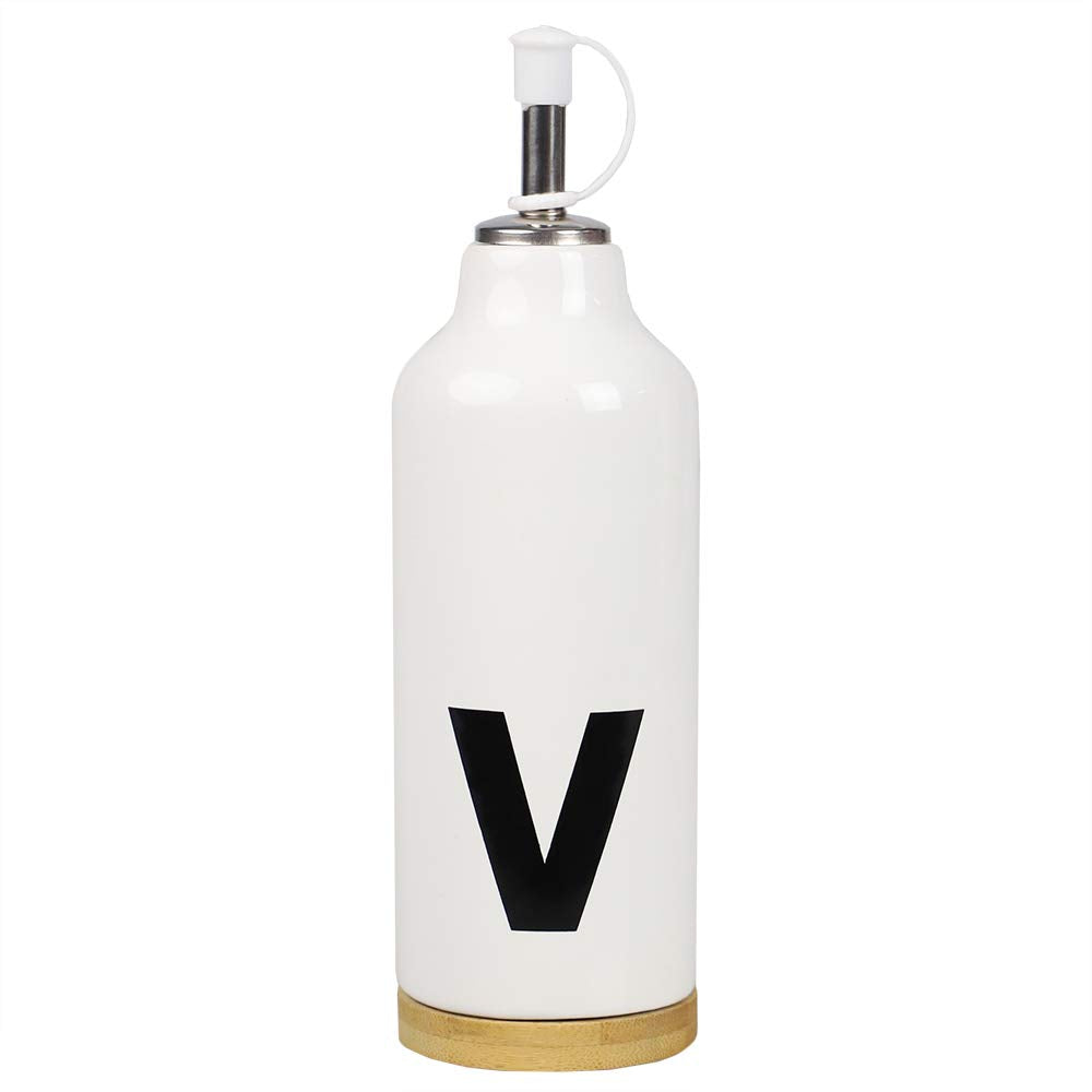 Home Basics Ov37215 Bottle, 10 Oz. Oil And Vinegar Set, White/Bamboo/Black