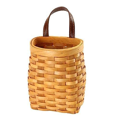 Hanging Wicker Basket Hand-Woven Wood Storage Basket Portable Wall Hanging Flower Basket Organizer Fruit Vegetable Rattan Box Ho