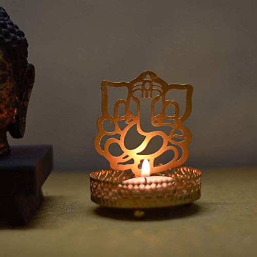 Heaven Decor Metal shadow divine Ganesh Ji Tealight Candle Holder (100)