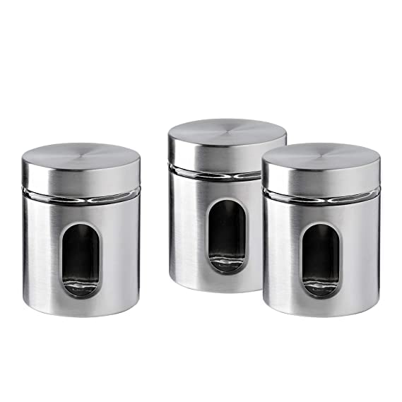 Adbhutanand Stainless Steel Plated Glass Kitchen Canister Airtight Food Storage Visible Window Seasoning Cereal Container Organi