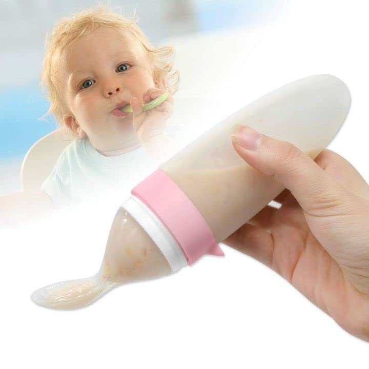 Burabi Silicone Squeeze Feeding Spoon  Baby Food Dispensing Spoon With Dust Cover  BPA Free