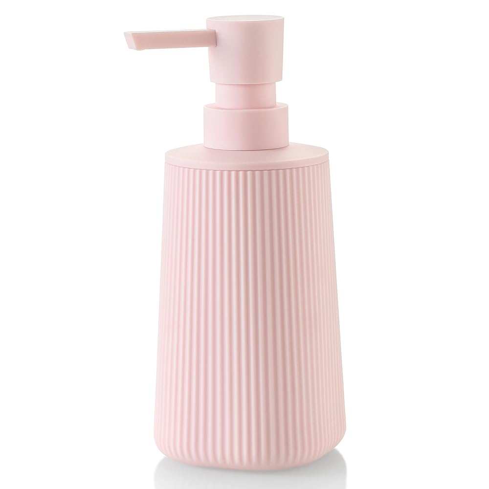 Small Soap Dispenser for Bathroom and Kitchen, Modern Farmhouse Striped Style Plastic Hand Soap Dish Soap Dispenser with Pump Ma