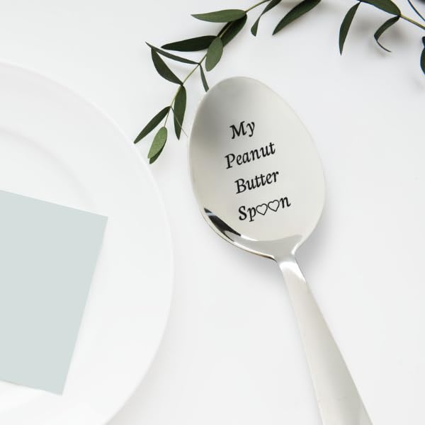 My Peanut Butter Spoon With Two Little Heart - Engraved Spoon Stainless Steel Silverware Flatware Unique Birthday Easter Basket Gifts For Boy Girl Mom Dad Kids - unique gifts - I love you - mom gift