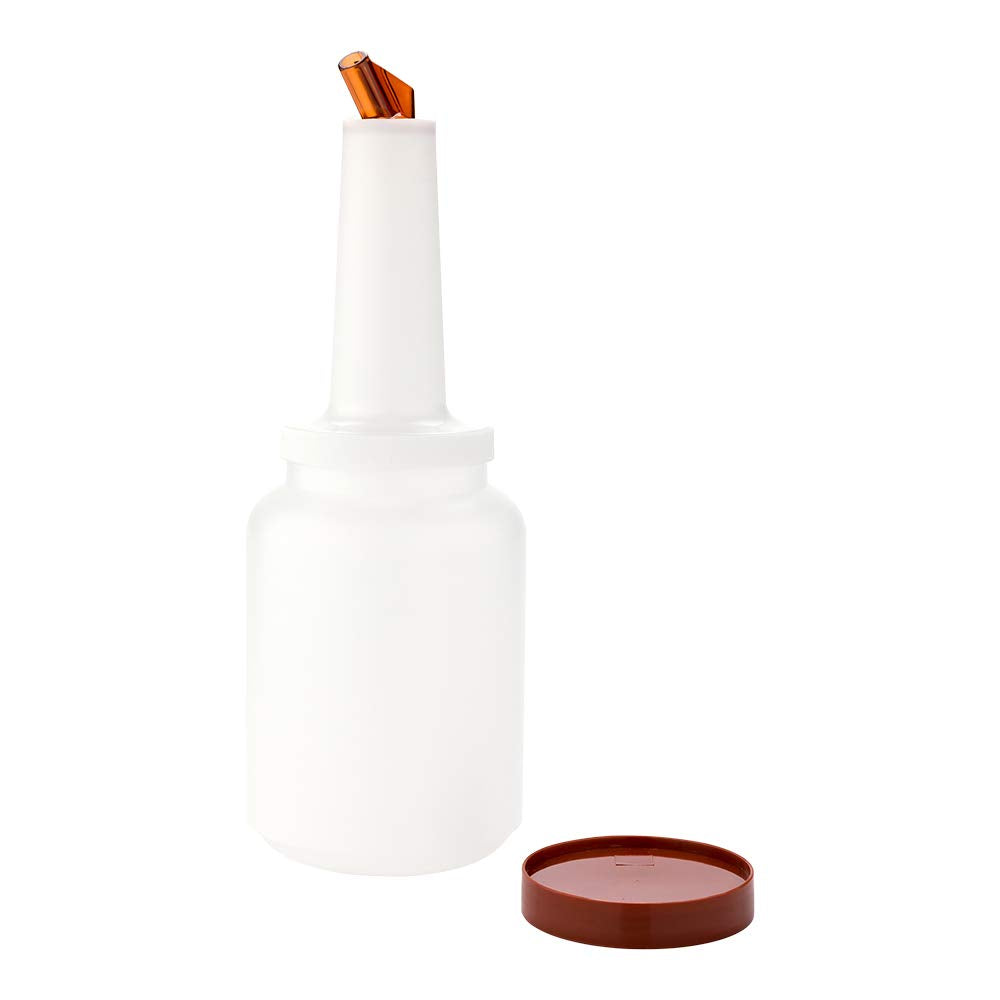 Restaurantware 2 Qt Plastic Quick Pour Storage Container Bottle - With Brown Spout And Lid - Bar Storage Bottle - 4 3/4'' X 4 3/