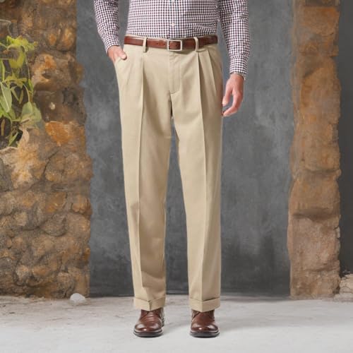 Dockers Mens Relaxed Fit Comfort Khaki Pants - Pleated, British Khaki (Stretch), 34W X 30L