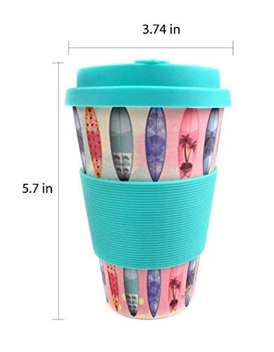Tinymills Eco-Friendly Reusable Plant Fiber Travel Mug With Sunset Surfboards Design Stocking Stuffers Party Prizes Teacher Gift