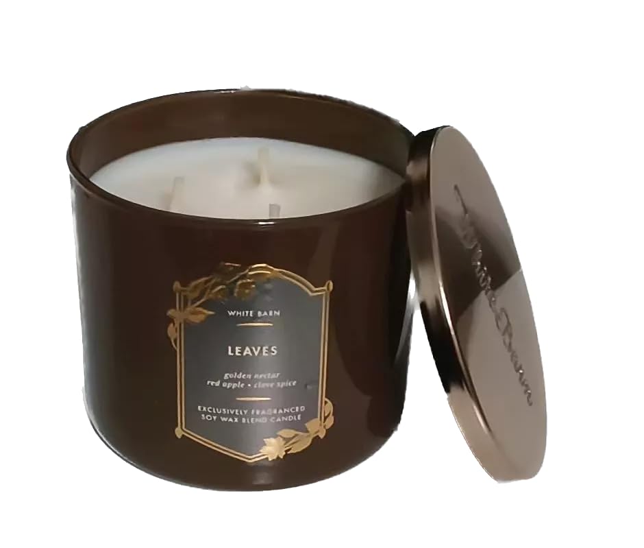 Leaves Candle - Crisp Fall Apples + Golden Nectar + Warm Clove Spice - Bath and Body 3 Wick Strong Scented Candle - Large, 14.5 
