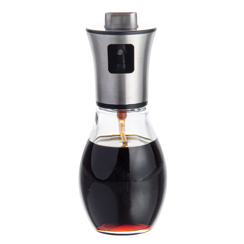 Restaurantware RW Base 3 Ounce Oil Spray 1 Refillable Olive Oil Dispenser - Stainless Steel Sprayer For Cooking Clear Glass Oil 