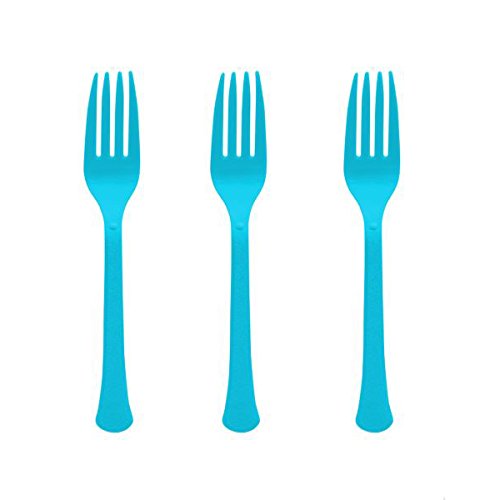 Amscan 8017.54 Premium Carribean Blue Plastic Forks, 50Ct