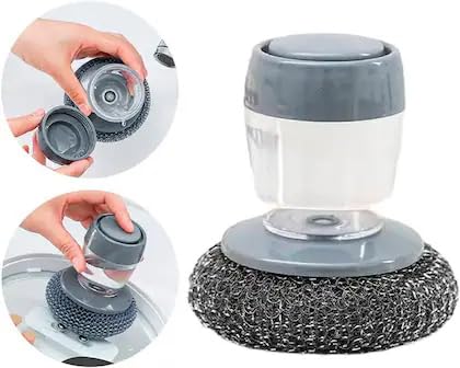Menovas Dish Wash Scrubber With Handle | Dishwasher With Soap/Liquid Dispensing Palm Brush | MultiPurpose Cleaning Brush With P