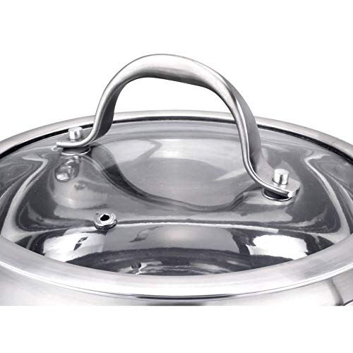 J&V Textiles Stainless Cookware, 9.5-Inch Fry Pan With Lid, Tri-Ply Stainless Steel, Professional Grade, Silver,*