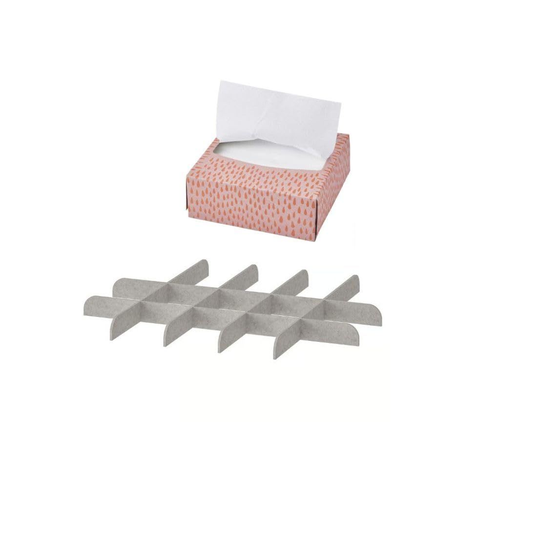 Ikea Komplement Drawer Divider For PullOut Tray, Light Grey, 75X58 Cm, With Patterned Paper Napkin, Light Pink/Orange, 16X32 Cm