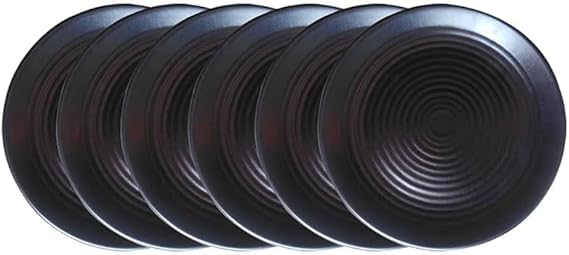 Coolkart Melamine Full Size Dinner Plates Matte Finish Black Spiral Design Plates (Set Of 12, 11 Inches)