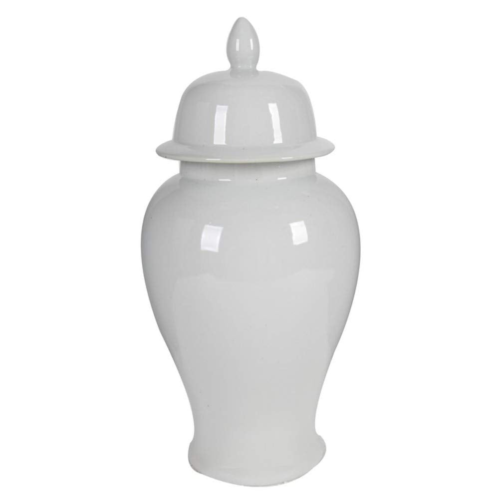 Benjara Decorative Porcelain Ginger Jar with Finial Lid, Large, White