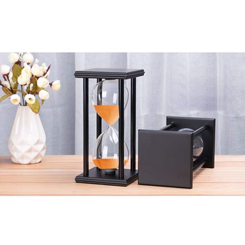 Hourglass 60 Minutes Orange Sand Timer, Black Wooden Frame Sandglass