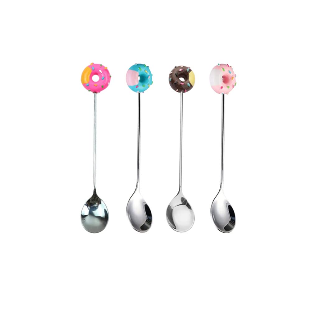 Stainless Steel Stirring Spoons, Cute Doughnut Coffee Spoon For Ice Cream Tea Sugar, Mini Donut Dessert Stirrers Mixing Teaspoon