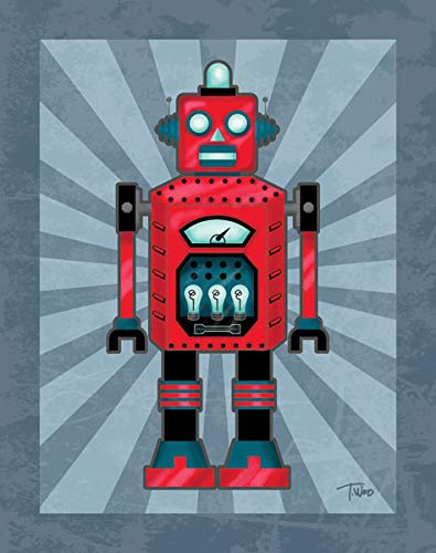 Adorable Robot Poster Set; Kids Room Decor; Four 11 X 14 White Framed Prints