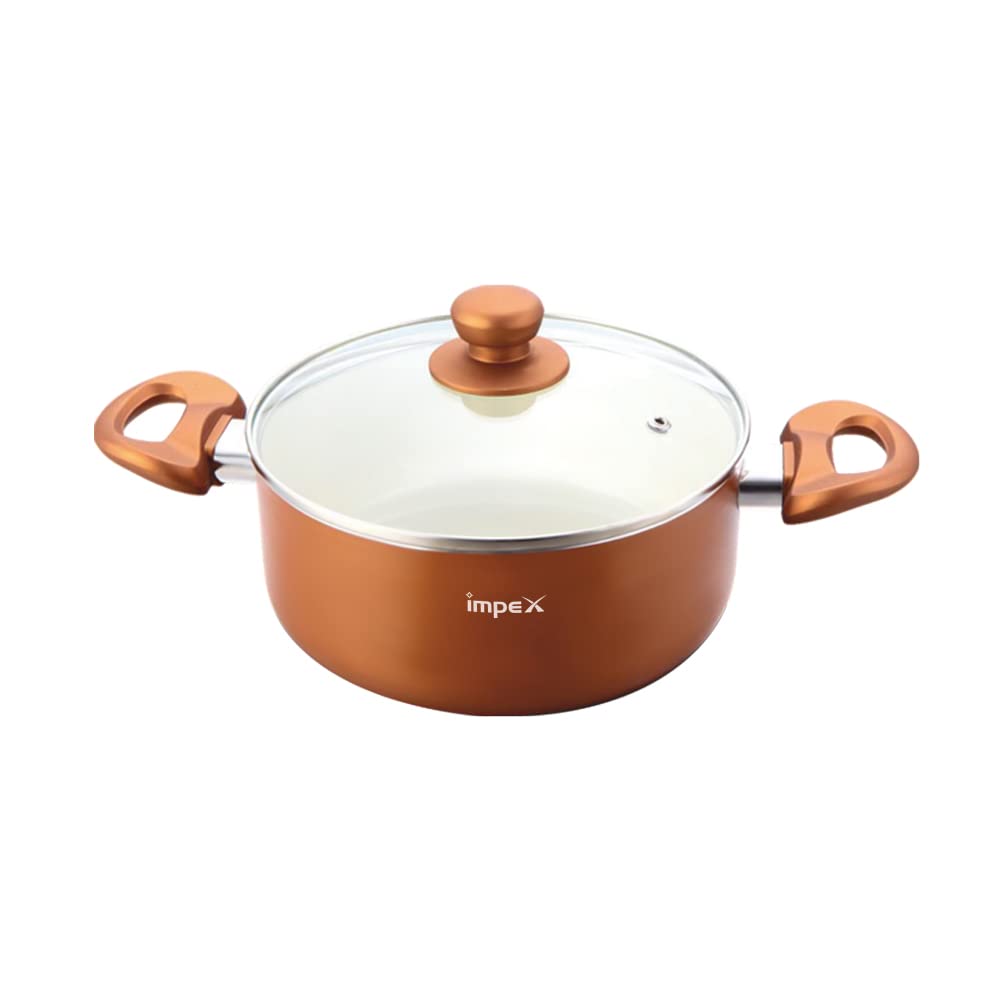 Impex Pearl-2075 Aluminium, Ceramic Biriyani Pot, 2 L (Golden Orange)