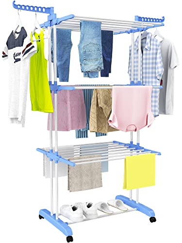 Homidec Clothes Drying Rack, Large 4-Tier Foldable Drying Rack Clothing(67.7H X 19.7W X 30L Inches), Movable Drying Rack With 4