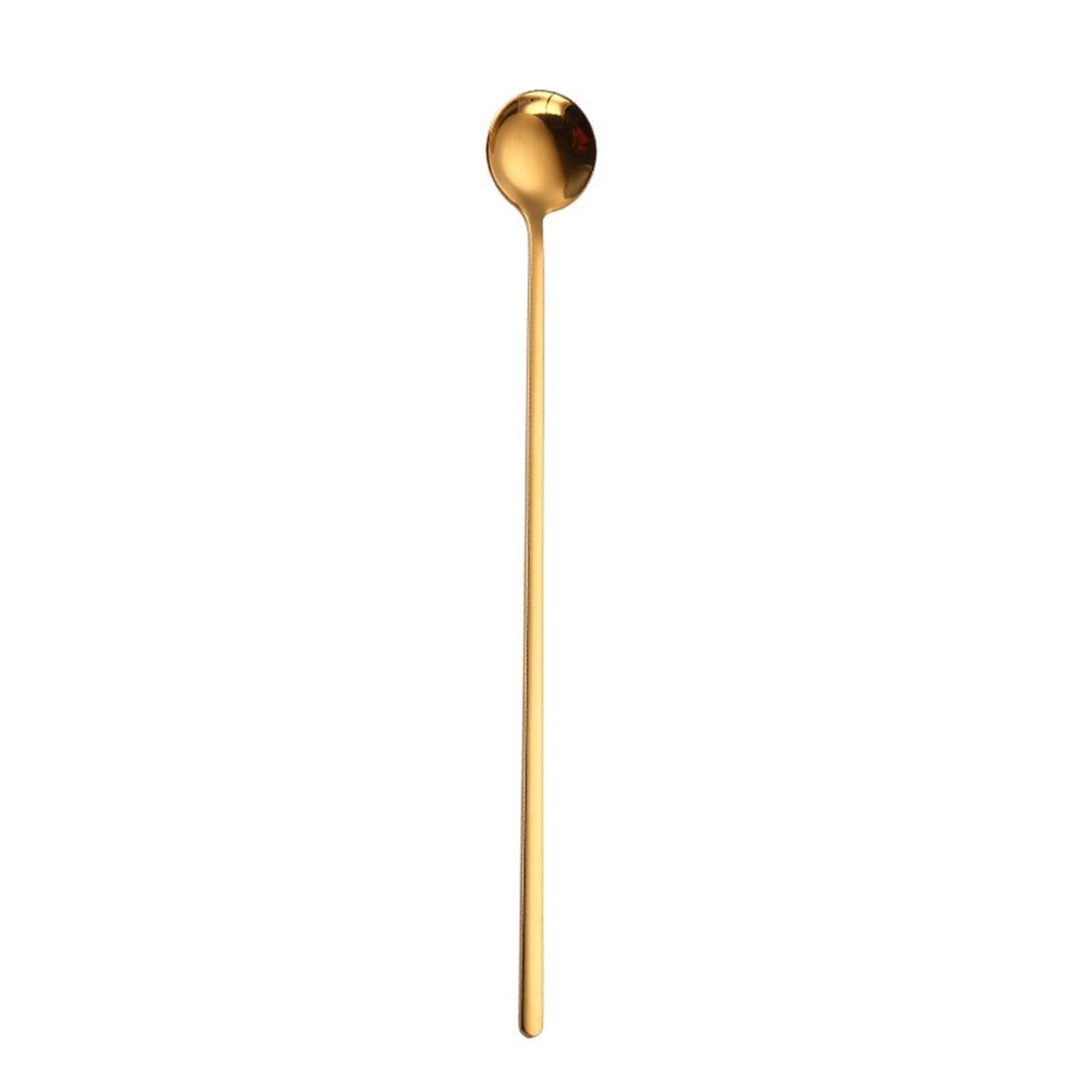 MENGKK Soup Ladles Stainless Steel Long Handle Round Spoon Milk Stirring Teaspoon Tableware Accessories(Gold)