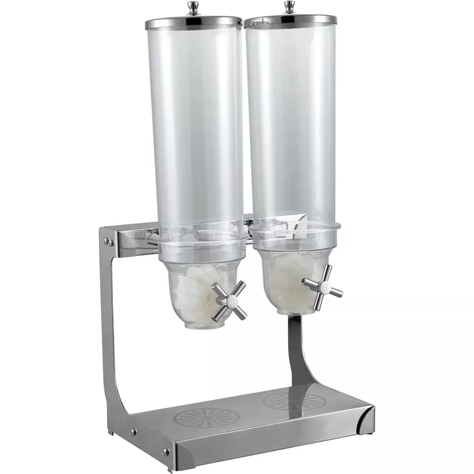 Shoppers Hub Pnq 4L Double Tank Cereal Cornflakes Oats Grains Dispenser Stainless Steel Heavy Duty Multifunctional For Ideal Use