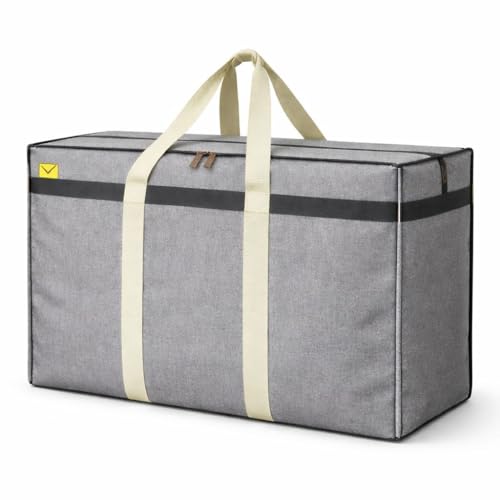 Heavy Duty Canvas Storage Bag Large Size | Foldable Clothes Organizer Bag With Handles & Zipper | Storage For Blankets, Quilts, 