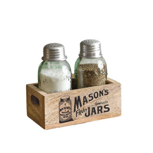 Masons Jars Wooden Salt & Pepper Caddy - Box Of 2