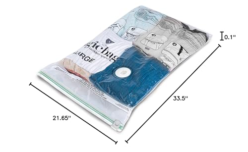 MagicBag 6-Pack Large Flat Vacuum Compression Bags Instant Space Saving Storage - Airtight Double Zipper - Clothing  Pillows  Bedding  Linens  Blankets  Coats - Home Organization and Storage