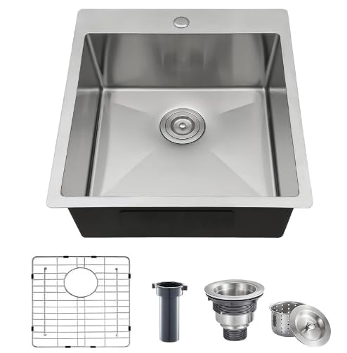 Comllen 18x18 Inch Drop in Bar Sink,Top Mount Handmade 16 Gauge Stainless Steel Small Kitchen Sink,9 Inch Deep Single Bowl Works