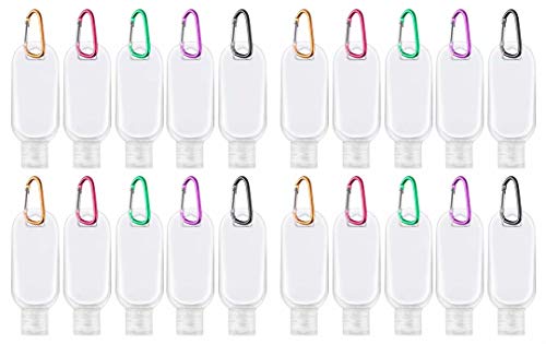 Travel Bottles with Keychain (20 Pcs)  1oz (30ml) Portable Plastic Leakproof Squeeze Bottles with Flip Cap - Empty Refillable Containers for Hand Sanitizer Shampoo Conditioner Body Wash Liquid