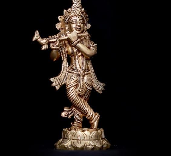 Rugdoll Brass Krishna Statue, 14 Cm Figure, Sculpture For Temple, Home, Office, Pooja, Decor, Gifts, Religious
