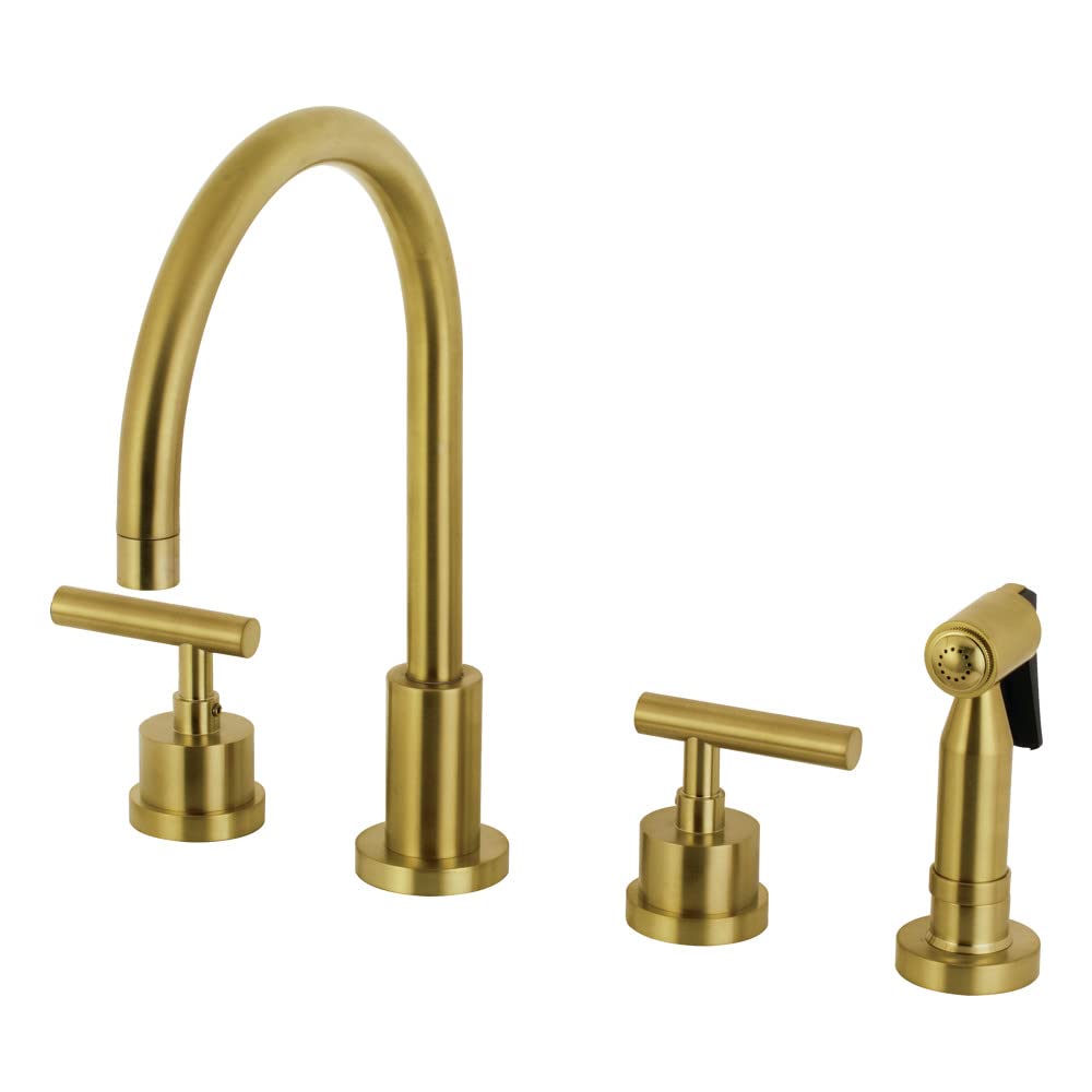 Kingston Brass KS8727CMLBS Manhattan 8-Inch Widespread Kitchen Faucet with Brass Sprayer  Brushed Brass