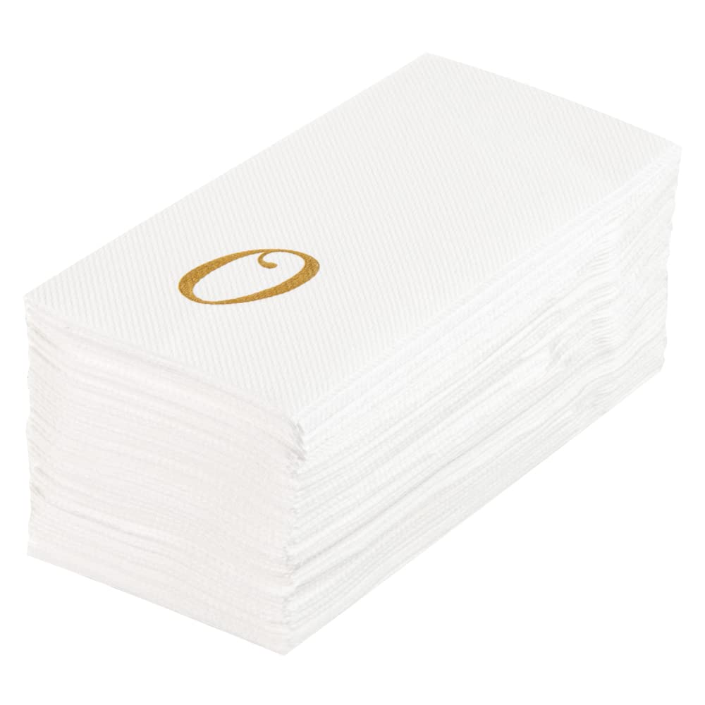 Luxenap 15.8 X 7.9 Inch Linen-Feel Guest Towels, 2000 Lettered Hand Towels - Gold Letter 'O', Cursive Font, White Paper Dinner N