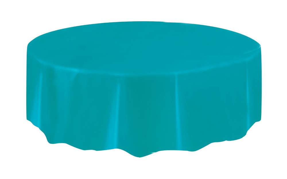 Elegant Caribbean Teal Solid Round Plastic Table Cover (84'')- Premium Waterproof Tablecloth - Perfect For Parties & Events, 1 P