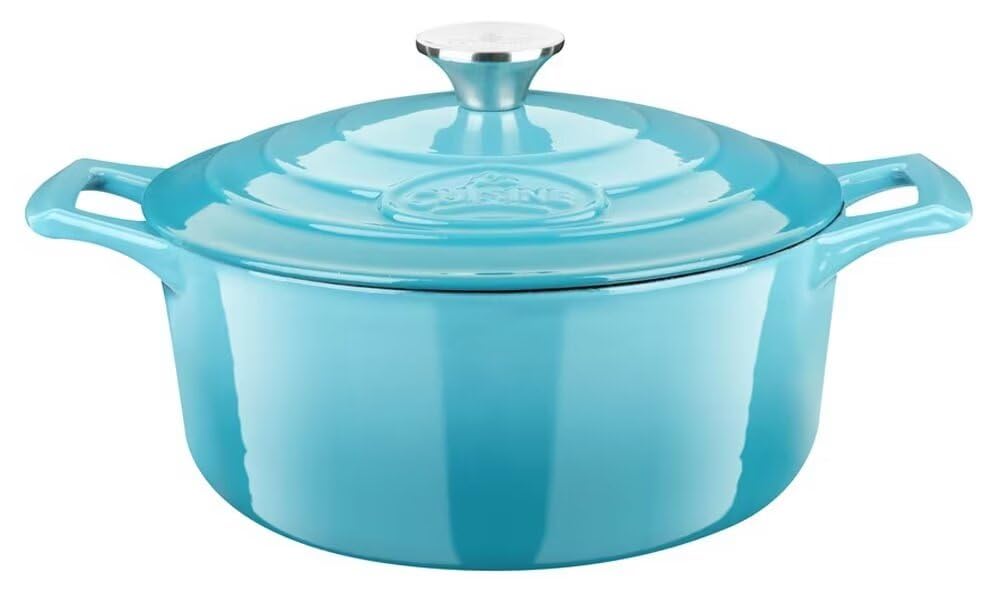 La Cuisine Enameled Cast Iron Dutch Oven Casserole Dish Pot With Lid, 3.7 Qt 9.5 /24Cm Dia. Cream White Enamel Coating Interior,