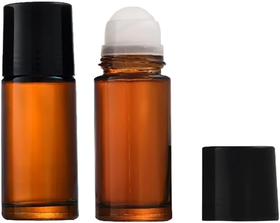 Zhuluck 2Pcs Brown Glass Essential Oil Roller Bottles - Refillable Roll On Bottles for Fragrance, Empty Deodorant Containers Ref