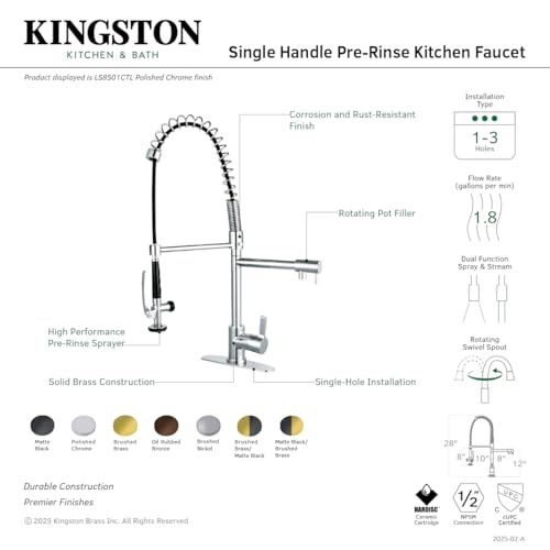 Gourmetier LS8503CTL Continental Single-Handle Pre-Rinse Kitchen Faucet  Brushed Brass