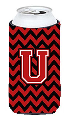 Letter U Chevron Black and Red   Tall Boy Beverage Insulator Hugger CJ1047-UTBC