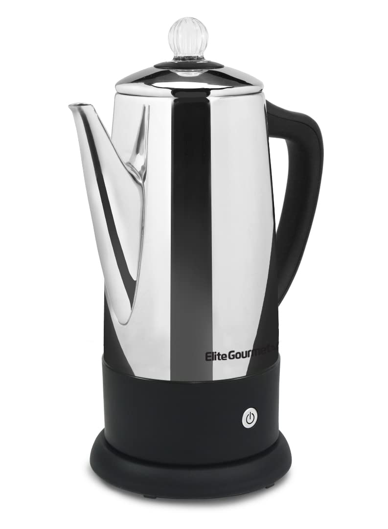 Elite Gourmet Ec812 Electric 12-Cup Coffee Percolator With Keep Warm, Clear Brew Progress Knob Cool-Touch Handle Cord-Less Serve