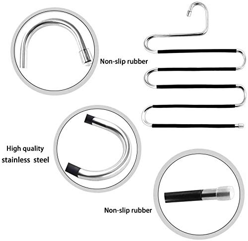 Devesanter Pants Hangers Space Save Non-Slip 4 Pack S-Shape Stainless Steel Clothes Hangers Closet Storage Organizer For Trouser