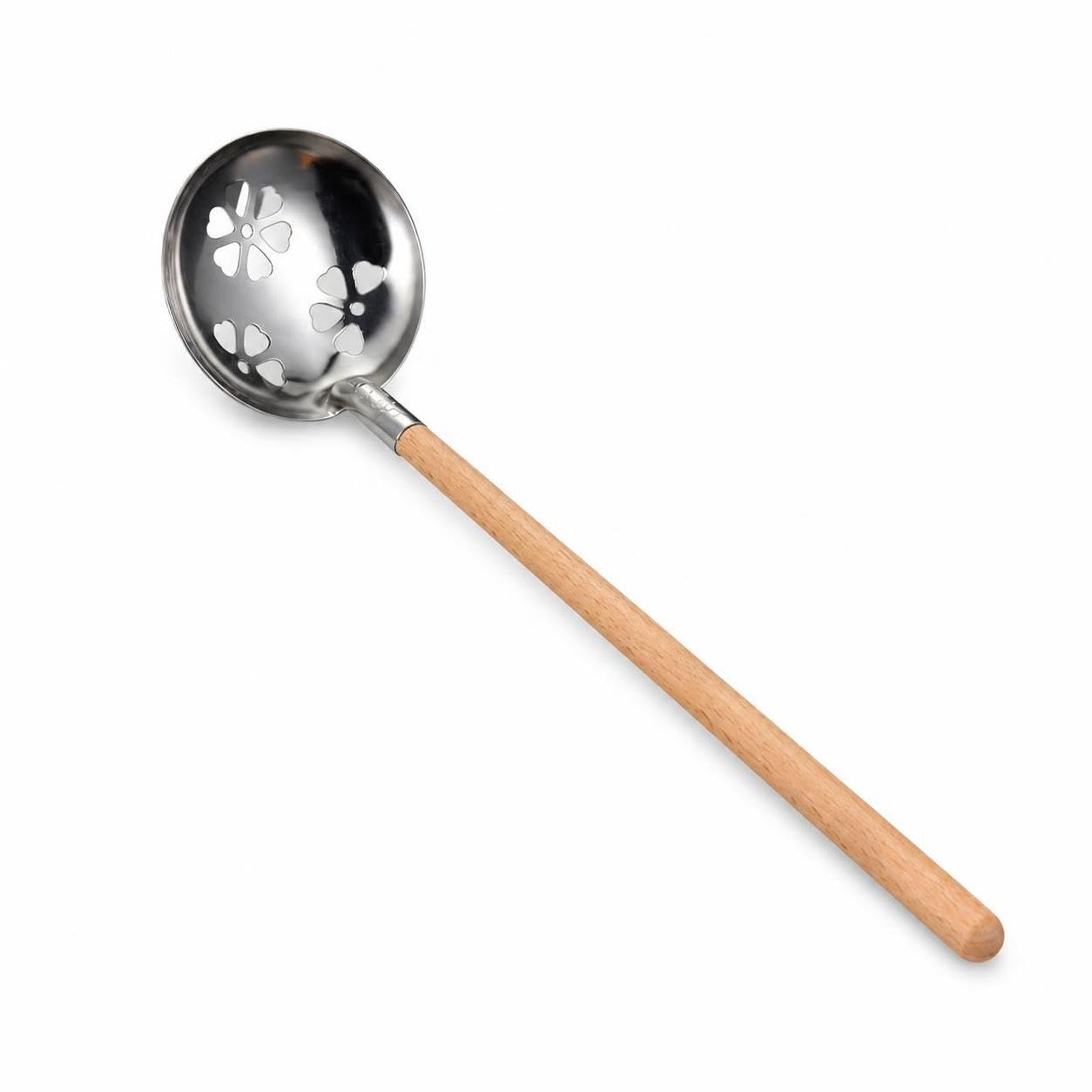 Hot Pot Ladle, Stainless Steel and Wood, Slotted Spoon