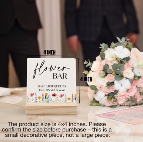 ANlANG Flower Bar Sign 4X4 inch, Flower Bar Desk Decor, Bridal Shower Sign Wood Plaque, Wedding flowers, WeddingAccessories for