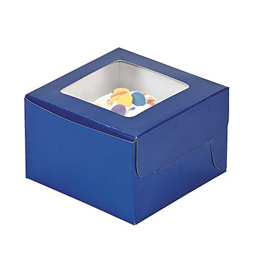 Fun Express Blue Cupcake Boxes, 12 Count - Each With Clear Window - Treat Boxes For Birthday Party, Events, Baby Shower, Wedding