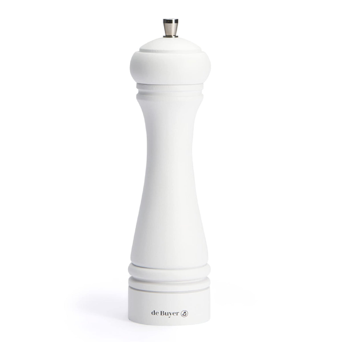 De Buyer Java Pepper Mill, Matte White - 8.25    - Stainless Steel & Beechwood - Includes Knob To Adjust Grind Size - Corrosion