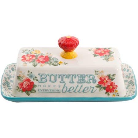 The Pioneer Woman Vintage Floral Salt And Pepper And Butter Dish Set
